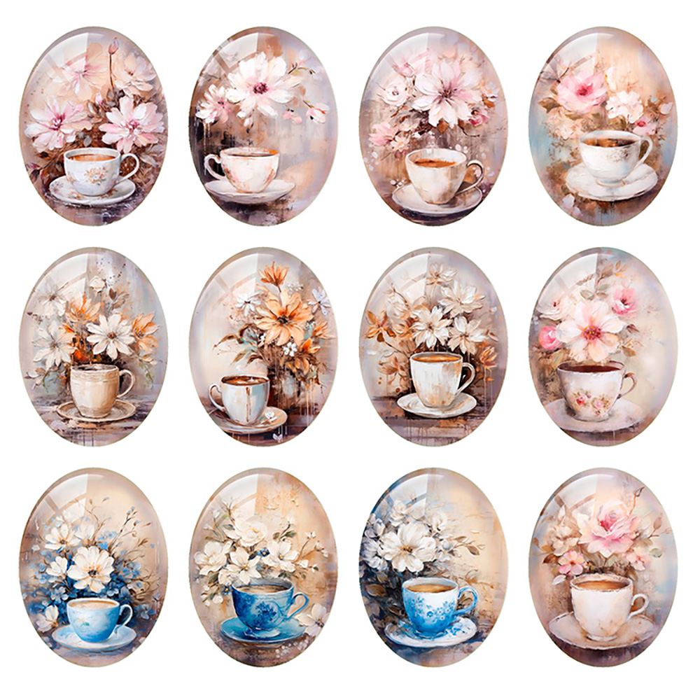 Coffee Tea Photos - Random Mixed Round/Oval/Square Flower Coffee Tea