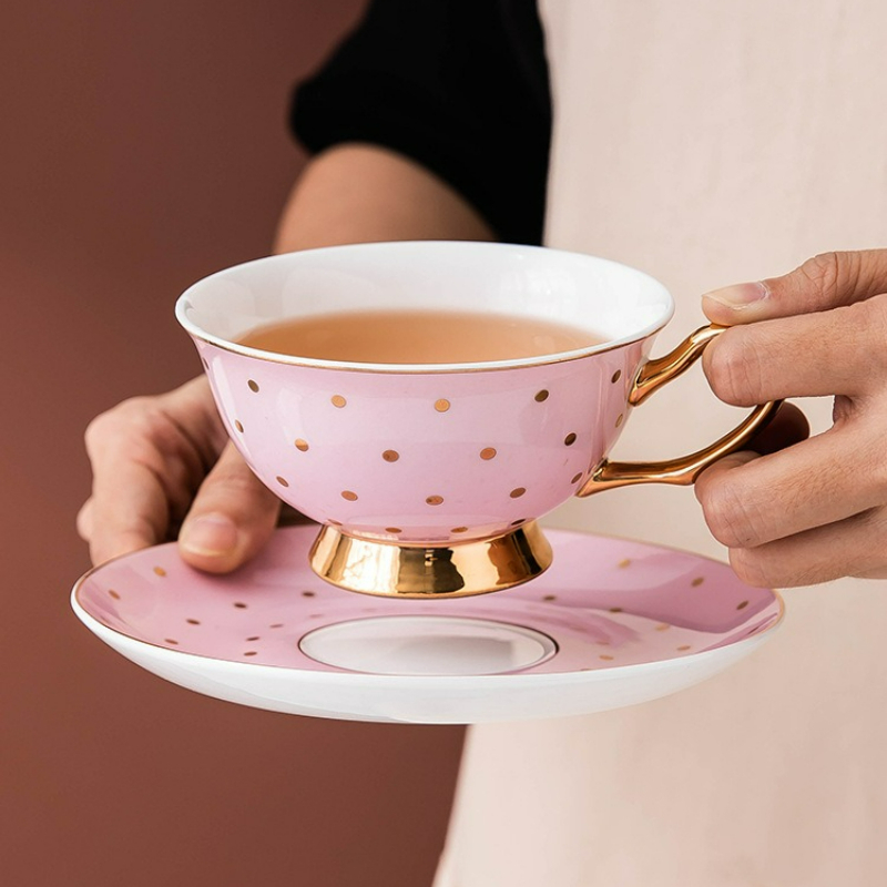 Coffee Tea Catering - Ceramic Pink Coffee Mugs with Dish