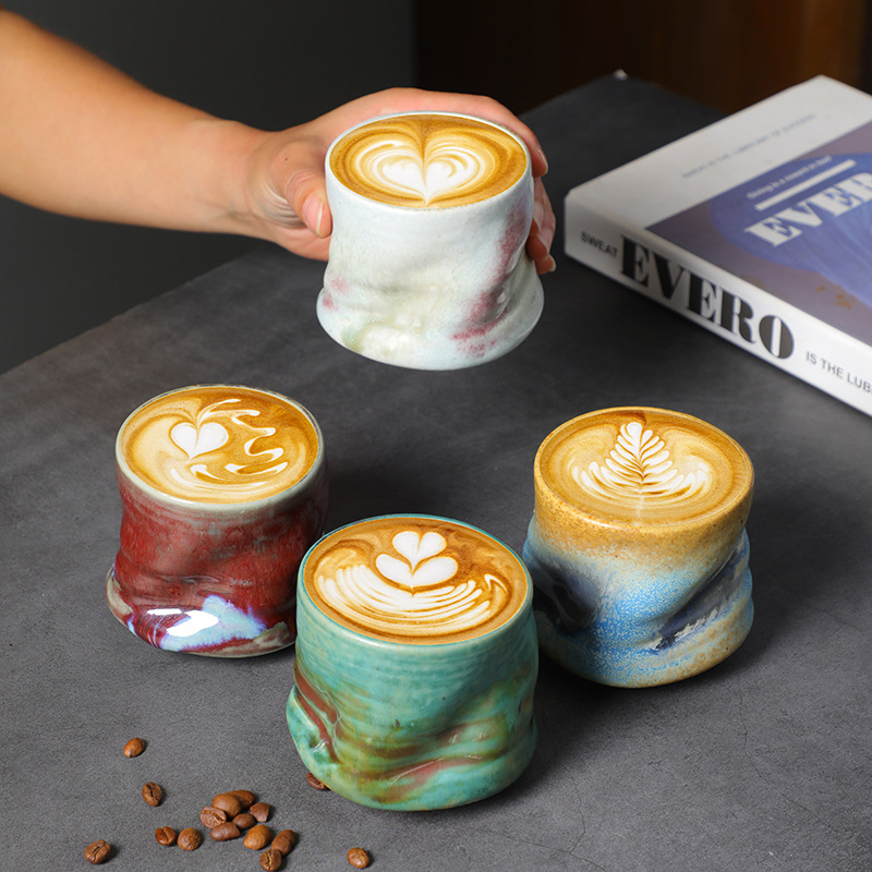 Coffee Tea Catering - Stoneware Espresso Cups Vintage Hand-pinched Pleated