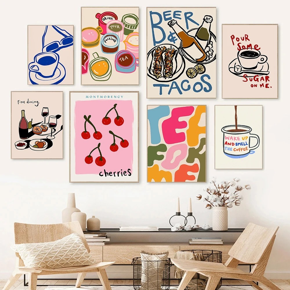 Coffee Tea Poster - Coffee Shop Afternoon Tea Croissant Colorful