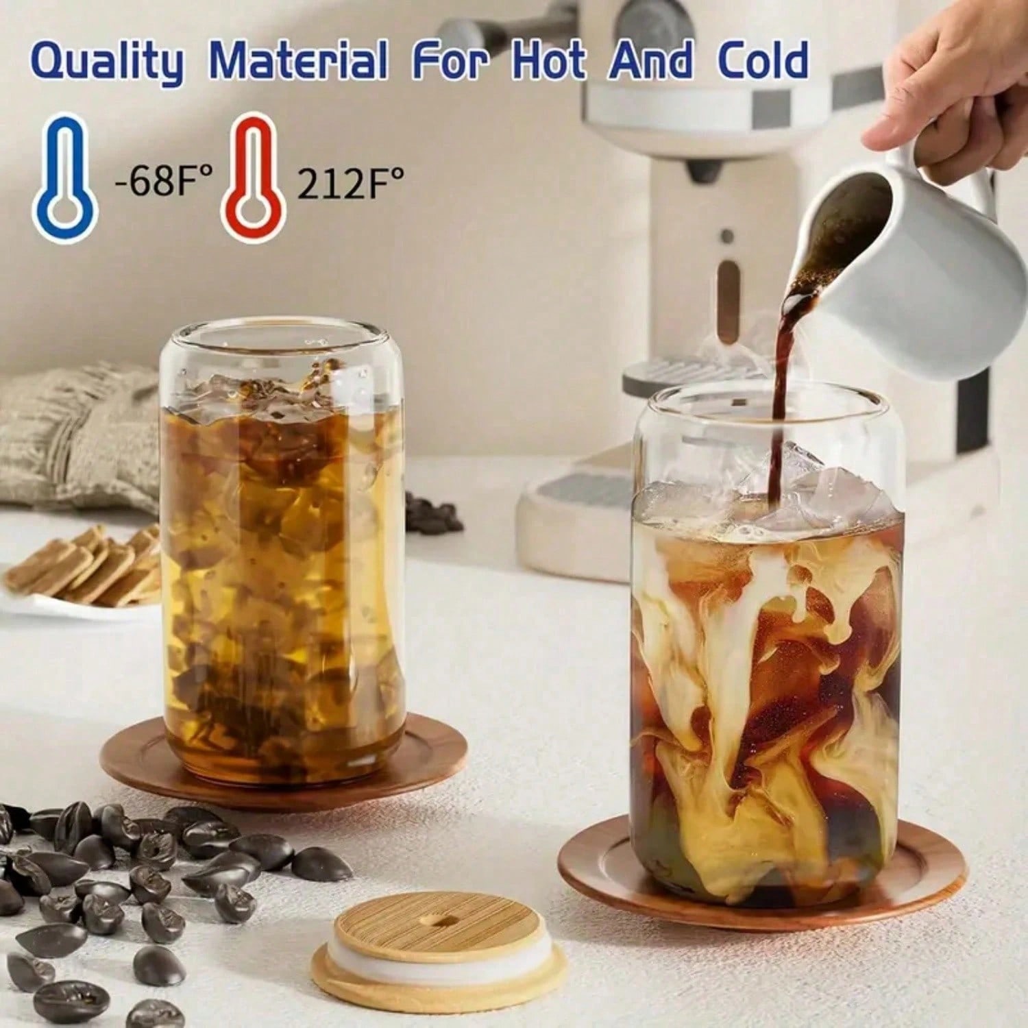 8pc, Glass Cup With Bamboo Lid - Coffee Tea Essentials 评论和价格