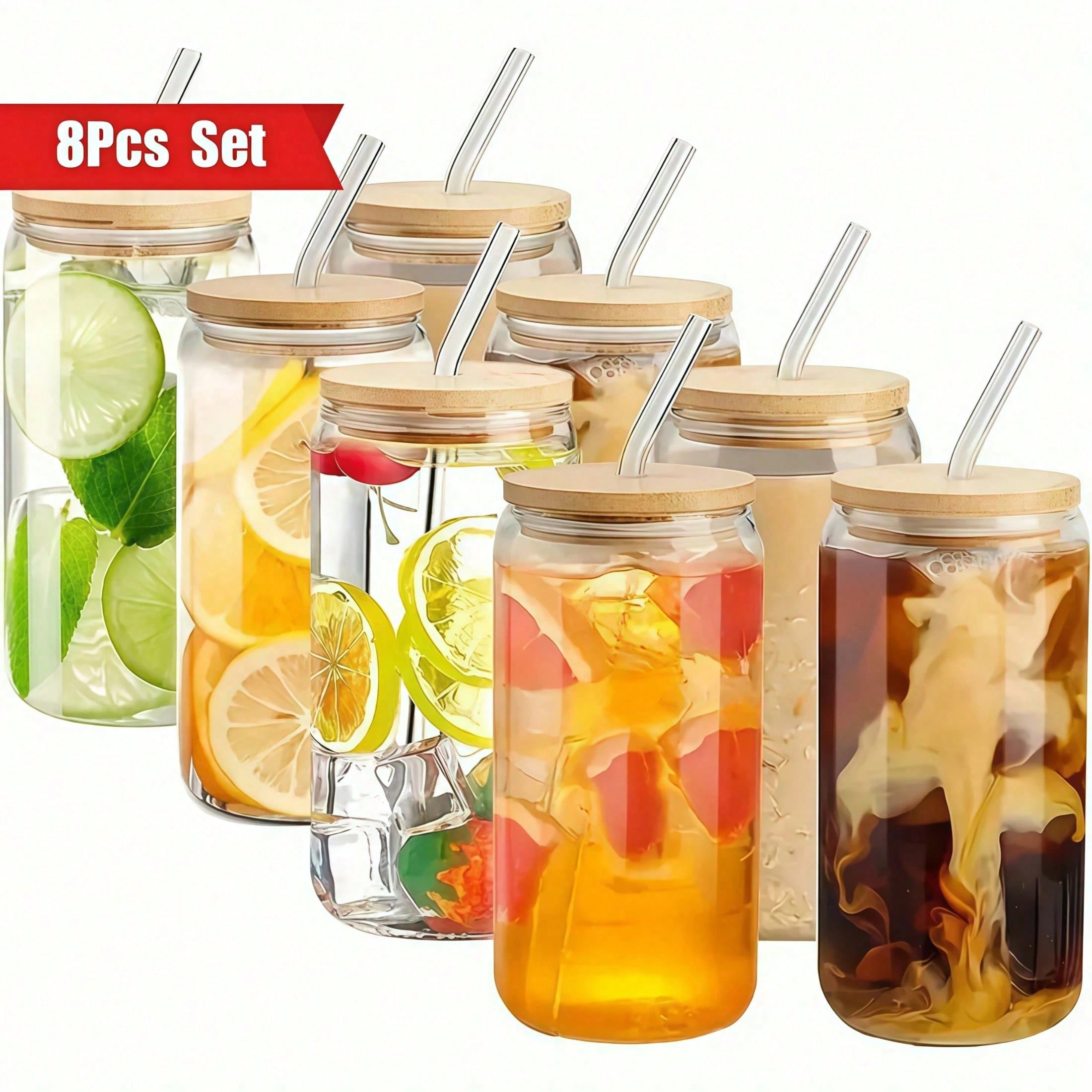 8pc, Glass Cup With Bamboo Lid - Coffee Tea Essentials 评论和价格
