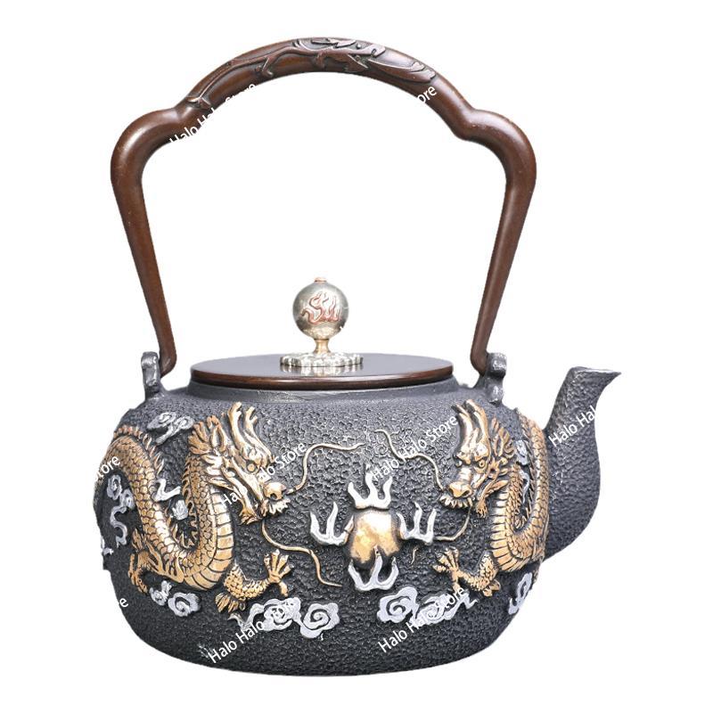 Double dragon bead iron pot Ja - Cast Iron Teapot 评论和价格