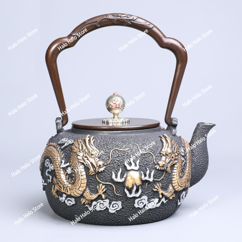 Double dragon bead iron pot Ja - Cast Iron Teapot 评论和价格